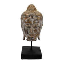 Skulptur Buddha-Kopf auf Ständer gold/schwarz