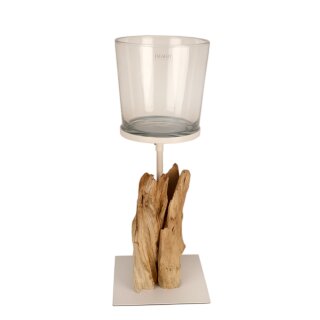 Deko-Ständer Teakholz mit Glas ca 55 cm hoch
