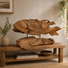Große Fisch-Skulptur aus massivem Teakholz –...