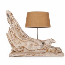 Lampe Teakholz weiß mit Lampenschirm oval