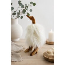 Holz-Ente mit flauschigem Kunstfell weiß