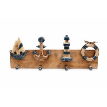 Wooden nautical wall coat rack with 4 hooks –...