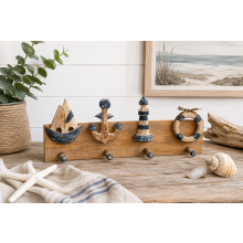 Maritime Wandgarderobe aus Holz mit 4 Haken – Küstenflair für Ihr Zuhause