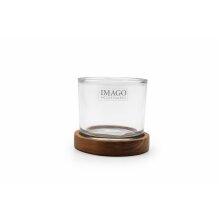 Glass hurricane lamp with wooden base 10 cm