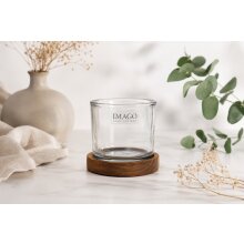 Glass hurricane lamp with wooden base 10 cm