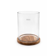 Großes Windlicht aus Glas mit Holzsockel 27 cm