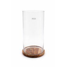 Großes Windlicht aus Glas mit Holzsockel 41 cm