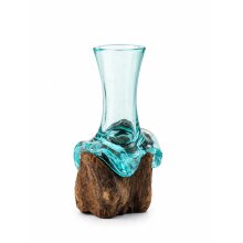 Wurzel Teakholz mit Glas-Vase, Höhe ca. 15 cm