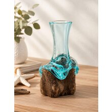 Wurzel Teakholz mit Glas-Vase, Höhe ca. 15 cm