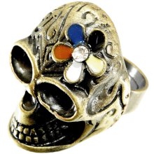 Ring "Skull mit Blumen", flexible...