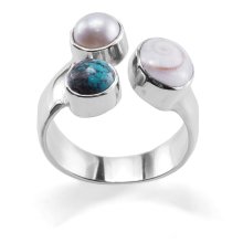 Ring, Silber mit Shivaauge, Türkis u. Perle, U: 60 mm
