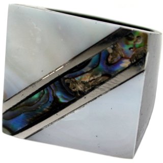 Ring, Resin, Perlmutt, Paua Muschel, 23 x 23 mm, Größen sortiert
