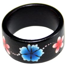 Ring aus Sonoholz mit bunten Blumen, Höhe: ca. 10 mm,...