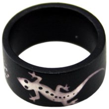Ring aus Sonoholz mit Gecko, Höhe: ca. 10 mm, bunt...