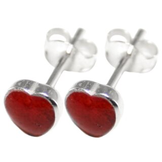 Ohrstecker Paar, 925 Silber, Schaumkoralle, "Herz" Ø 6 mm