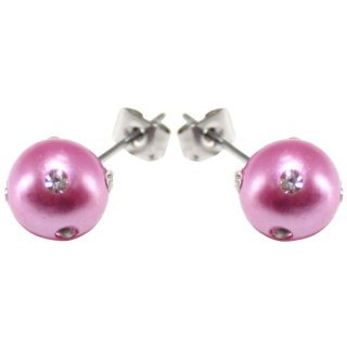 Ohrstecker Paar, Edelstahl, Kristall lila, "Perle", Ø 8 mm
