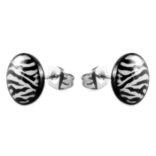Ohrstecker Paar "Zebra", Ø: 10 mm, schwarz/weiß