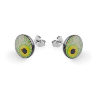 Ohrstecker Paar "Auge", Acryl Ø: 10 mm, grün/gelb