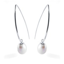 Ohrringe Paar, Silber mit Perle, Länge: 42 mm