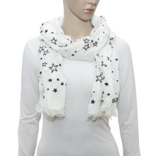 maloo Schal, Farbe: weiß mit schwarzen Sternen
