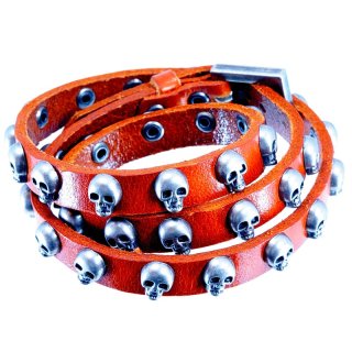 Wickelarmband "Skulls" mit Gürtelverschluss, hellbraun