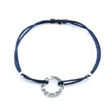 Armband "Ring", 925 Silber und Stoff, dunkelblau