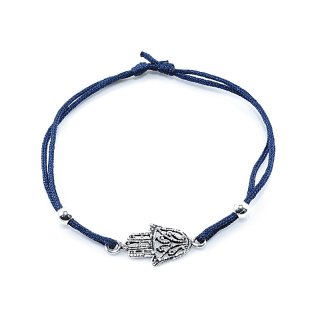 Armband "Hand der Fatima", 925 Silber und Stoff, dunkelblau