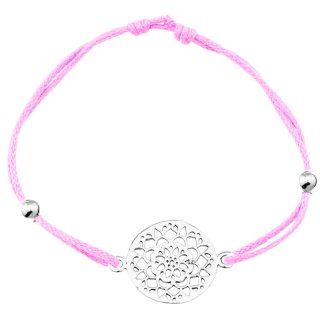 Armband "Mandala", 925 Silber und Stoff, pink
