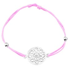 Armband "Mandala", 925 Silber und Stoff, pink