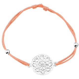 Armband "Mandala", 925 Silber und Stoff, orange