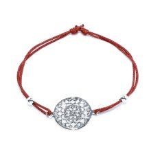 Armband "Mandala", 925 Silber und Stoff, braun
