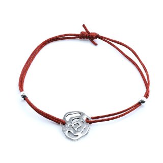 Armband "Rose", 925 Silber und Stoff, braun