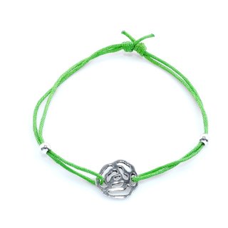 Armband "Rose", 925 Silber und Stoff, grün
