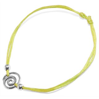 Armband "Spirale", 925 Silber und Stoff, neongrün