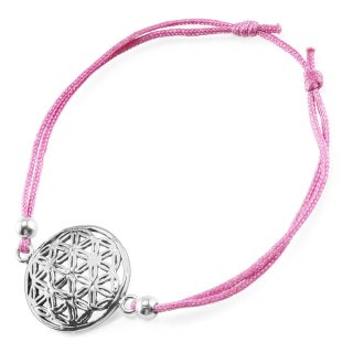 Armband "Blume des Lebens", 925 Silber und Stoff, rosa