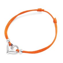 Armband "Herz", 925 Silber und Stoff, orange