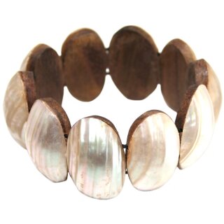 Armband Holz, mit Muscheln besetzt