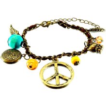 Armband "Peace", Stoff und Messing