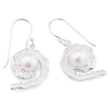Ohrringe Paar, Silber mit Perle, Länge: 21 mm