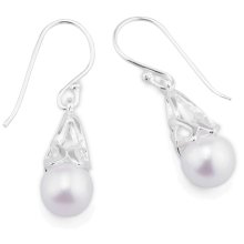 Ohrringe Paar, Silber mit Perle, Länge: 19 mm
