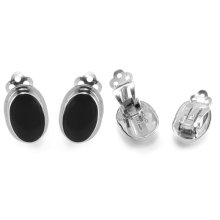 Ohrclips Silber, oval, black-Resin, 16 x 12 mm
