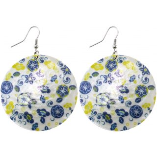 Ohrringe Paar "blaue/gelbe Blüten" Ø 50 mm