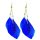 Ohrringe Paar "Feder" mit Kettchen u. Glitzer, Länge: 90 mm, Farbe: blau