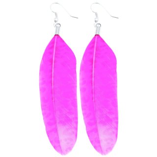 Ohrringe, Paar "Feder", Farbe: purpur mit Muster, Länge: 70 mm