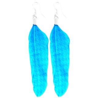 Ohrringe, Paar "Feder", Farbe: blau mit Muster, Länge: 70 mm