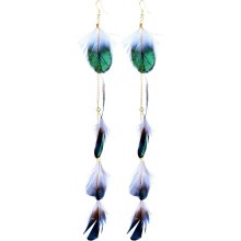 Ohrringe, Paar Fünf Federn, Länge: 210 mm, Farbe: dunkelgrün