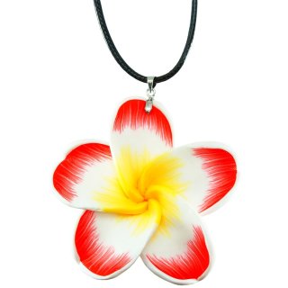 Halskette mit Blütenanhänger, Ø 65 mm, rot/gelb