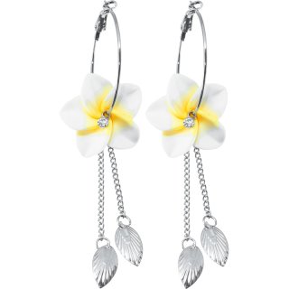 Ohrringe Paar "Blüte", Ø 30 mm, weiß/gelb
