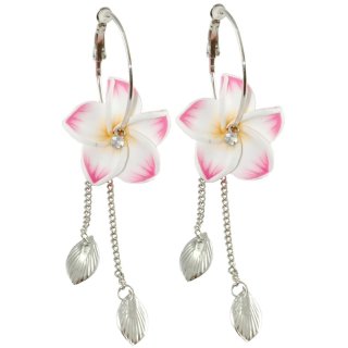 Ohrringe Paar Kreole "Blüte, Blättern und Kette" Ø 33 mm pink