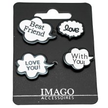 Pins, 4er-Set, Friend/With you/Love/Love you